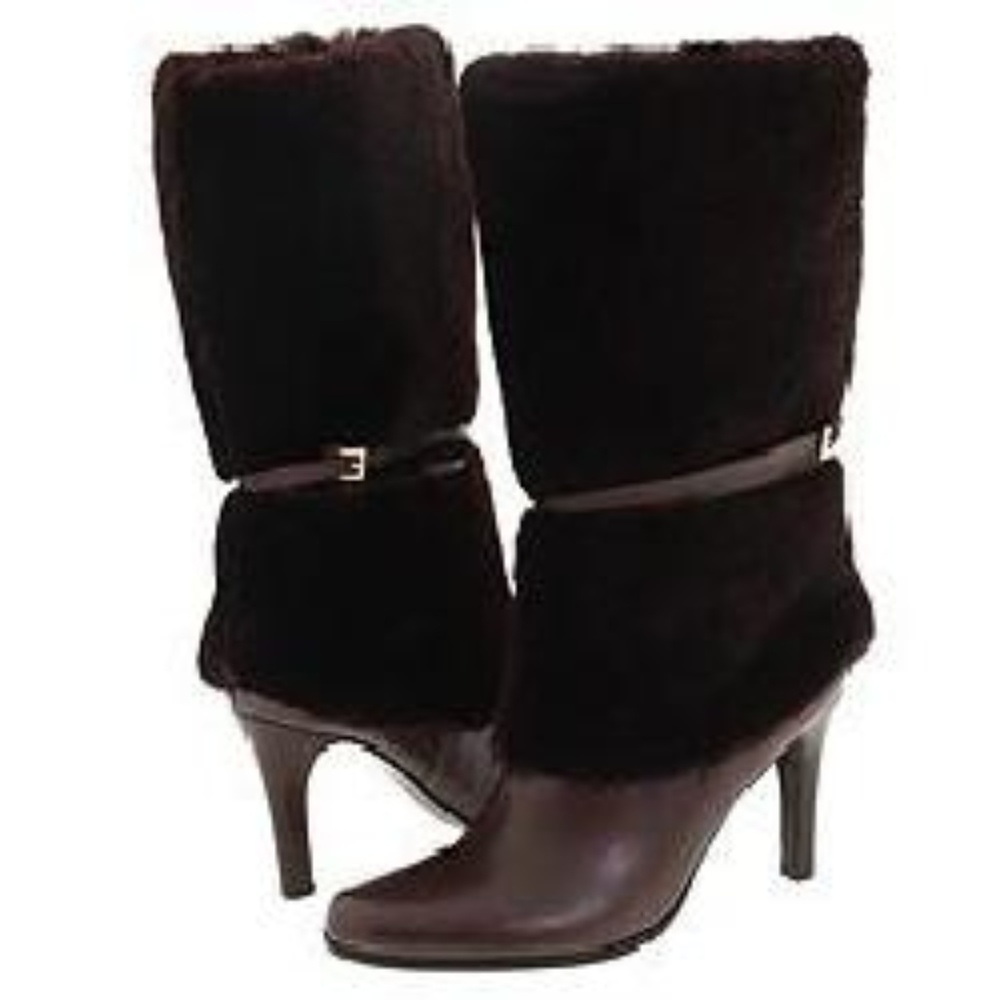 Ralph Lauren Berit Runway Fur Leather Heeled Boots